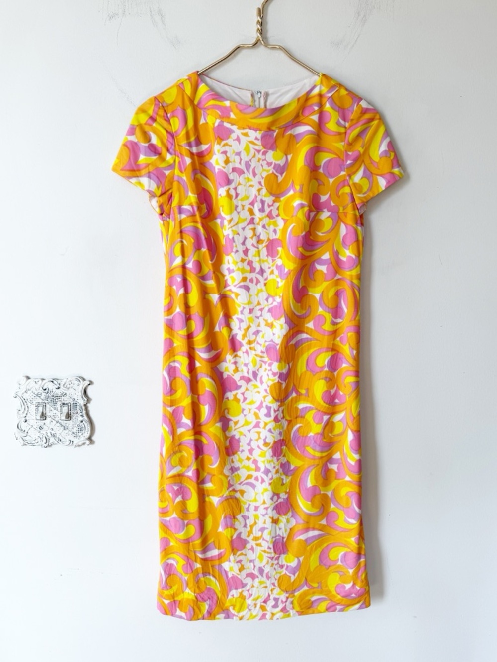 Sacony Ciella Vintage 60s Groovy Floral Shift Dress S